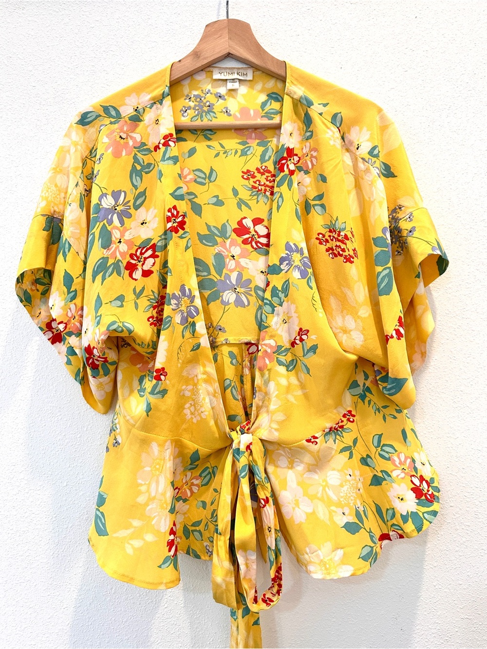 Yumi Kim Yellow Floral Tie-Front Kimono Top (Anthropologie)